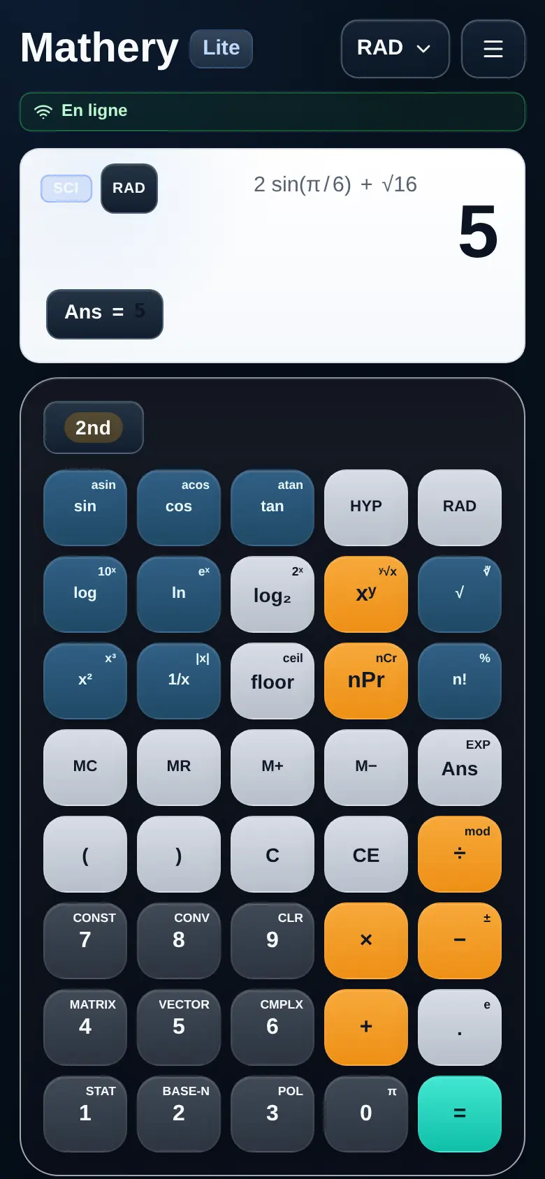 Nouveau pavé scientifique Mathery Lite sur mobile