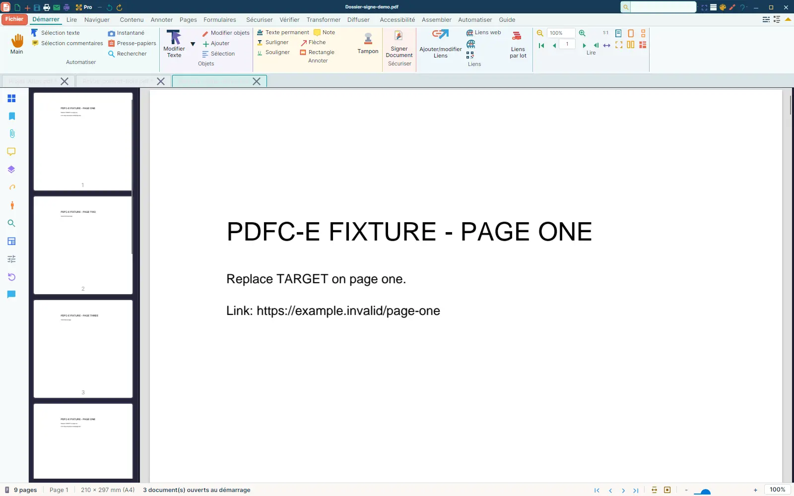 PdfCommander affichant trois PDF fictifs dans sa bibliothèque